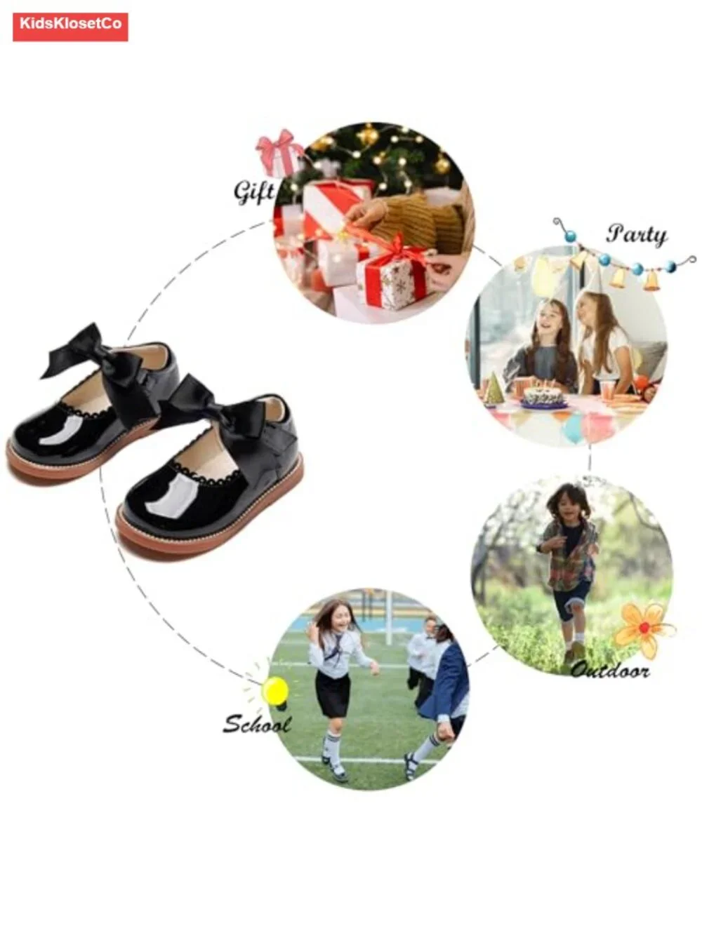 Toddler Mary Jane Ballet Flats - Faux Leather Hook & Loop Dress Shoes